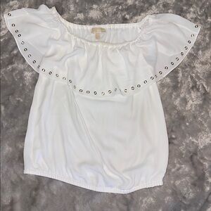 🤍 MICHAEL Michael Kors White Off-Shoulder Studded Blouse – Size M